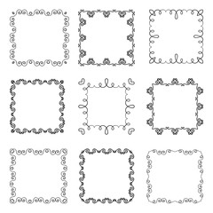 Collection of hand drawn ornamental square frames