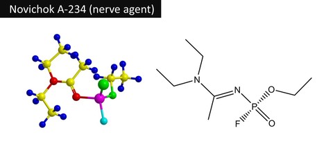Molecular structure of Novichok A-234, 3d rendering