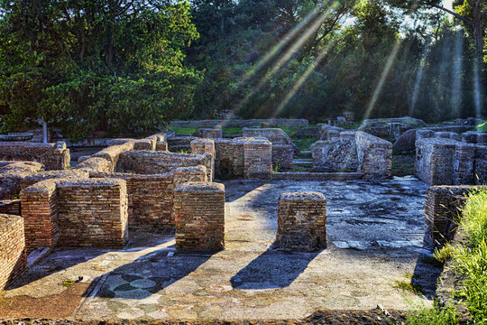 Sunbeams affect part of the Cisiarii spa complex in Ancient Ostia - Rome