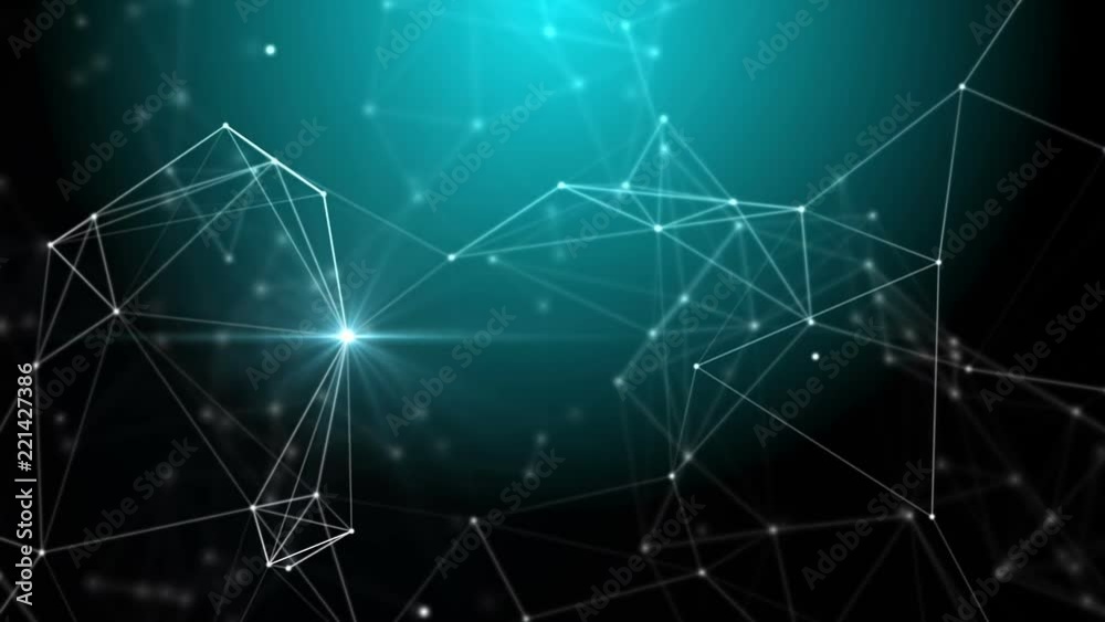 Poster Elegant fantasy abstract technology, science and engineering motion background with plexus lines and nodes network and flickering light. Depth of field settings. 3d rendering.