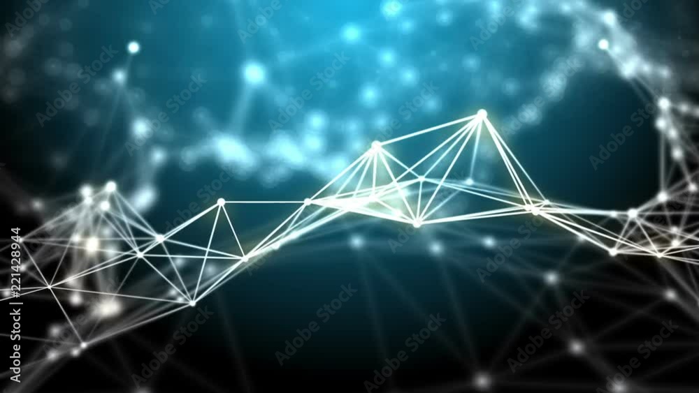 Poster blue futuristic technology abstract background. plexus lines and light nodes in organic slow motion.