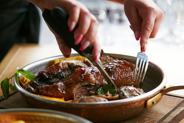 Stew duck in plate. close-up stew duck in plate