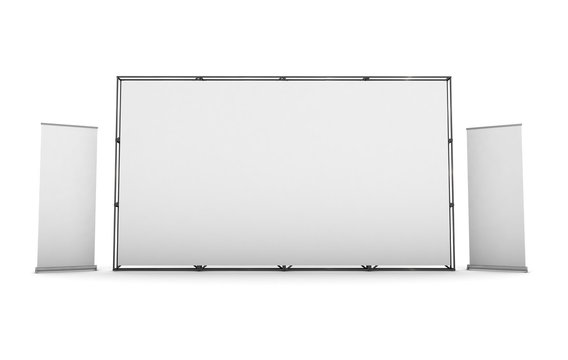 Straight exhibition tension with roll up Mockup