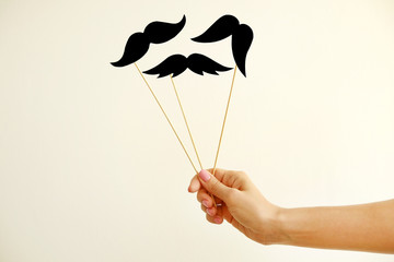 Movember concept. November is month of men health issues and prostate cancer awareness. Young woman...