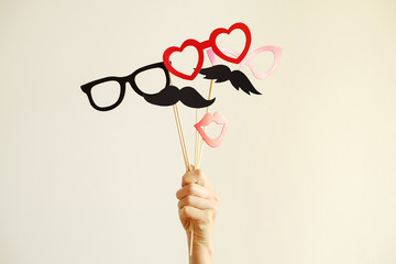 Movember concept. November is month of men health issues and prostate cancer awareness. Young woman...