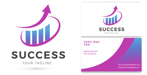 Chart and Up arrow, Marketing, Analytics Company Logo & Business card, Vector