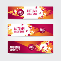 Autumn sale banner with leaves. For shopping promo web banner.