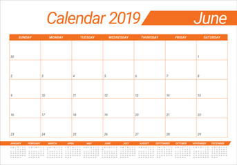 June 2019 desk calendar vector illustration