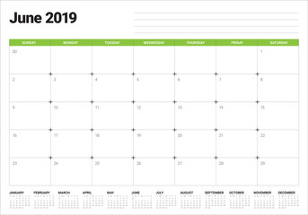 June 2019 desk calendar vector illustration