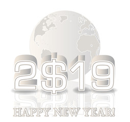 Happy  New 2019 Year dollars background, vector illustration