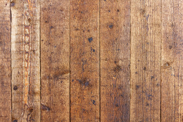 Vintage brown wooden planks texture with dirty stains and scuffs. Abstract wooden background