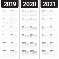Year 2019 2020 2021 calendar vector design template