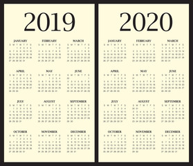Year 2019 2020 calendar vector design template