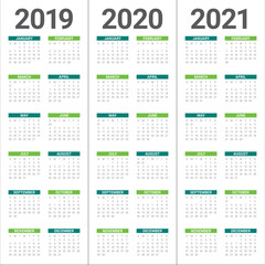 Year 2019 2020 2021 calendar vector design template