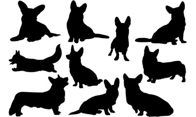 Cardigan Welsh Corgi Dog svg files cricut,  silhouette clip art, Vector illustration eps, Black  overlay