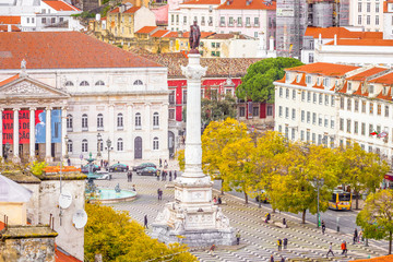 Lisbon, the Portuguese capital: Bird's eye view of Praça Dom Pedro IV, Praça do Rossio