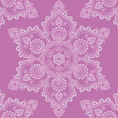 Seamless pattern with mandala ornament. Hand drawn vector illustration