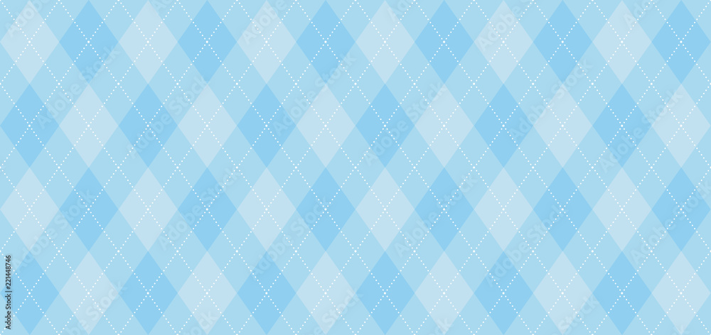 Wall mural argyle vector pattern. light blue with thin white dotted line. seamless geometric background for fab