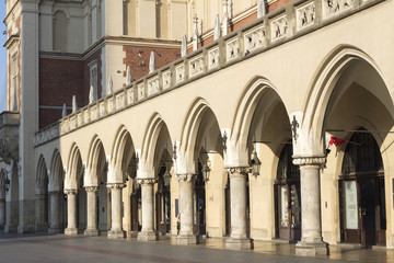 Fototapeta na wymiar Cloth Hall archs on Main Market Square in Krakow, Poland