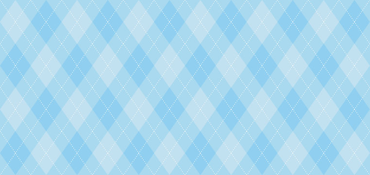 Argyle vector pattern. Light blue with thin white dotted line. Seamless geometric background for fabric, textile, men's clothing, wrapping paper. Backdrop for Little Man  (baby boy) party invite card 