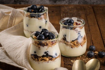 Yogurt parfait with blueberry and granola