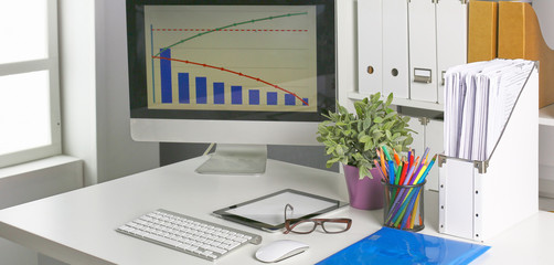 Workspace desktop, documents on the office table