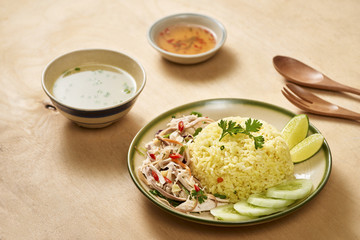 Asian food - roast meat with vegetables and rice