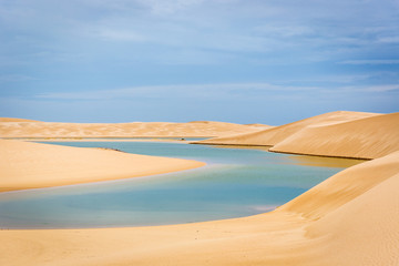 A blue natural pool in the unique Lençóis Maranhenses National Park, Brasil