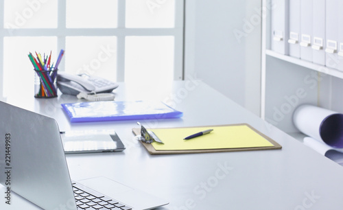 Workspace Desktop Doents On The Office Table Stock Photo And Workspace Desktop Doents On The Office Table