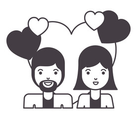 young couple with hearts love characters