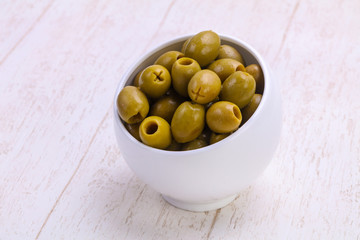 Pickled olives in the bowl