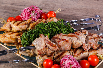 Grilled chicken and pork