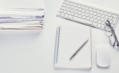 Workspace desktop, documents on the office table