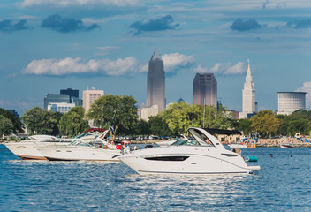 Cleveland beach and skyline with boats