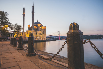 Image of Ortakoy Mosque with Bosphorus Bridge in Istanbul.