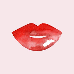 Women's lips. Hand drawn watercolor lips isolated on white background.  Fashion and beauty illustration. Sexy kiss. Design for beauty salon, make-up studio, makeup artist, meeting website. 