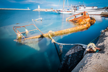 Sunken boat, long exposure technique.