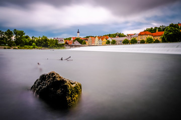 silk water falls of river in the morning in Landsberg am Lech.