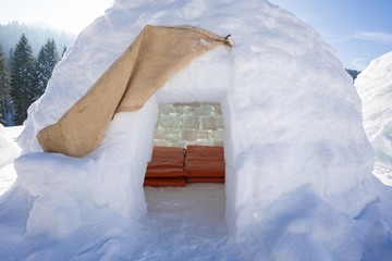 Snow house waiting for the inhabitants, ready for the night