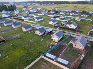 New cottage village in Russia. Drone view.