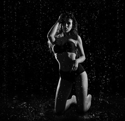 Woman with water drops (monochrome ver)