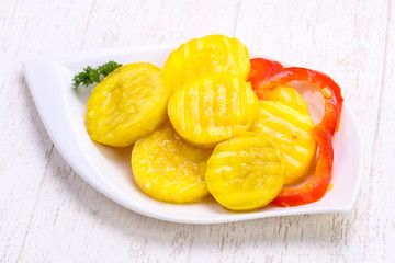 Pickled zucchini in the bowl