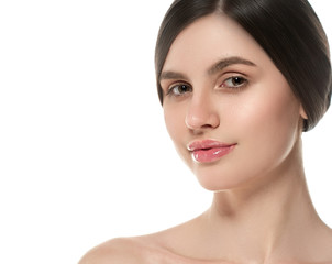 Fototapeta premium Beautiful natural skin makeup helathy skin care face brunette woman
