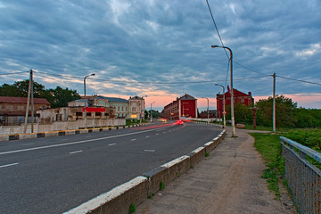 Ostrovsky Street in Kostroma in the evening at dusk. Kostroma, Russia.