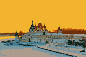 Obraz premium Ipatievsky Monastery in winter at sunset. Kostroma, Russia.