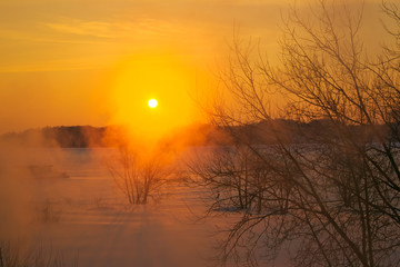 Winter sunset in Kostroma. Russia.