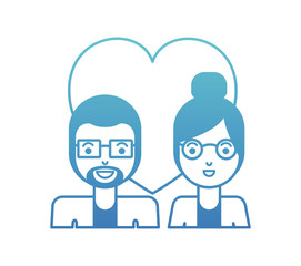 young couple with hearts love characters