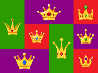Vector Illustration. Set of cartoon crowns