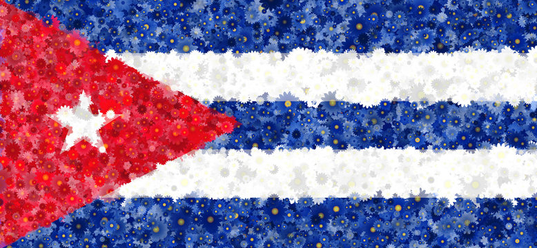 Illustration of a Cuban flag with a flower pattern