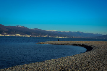 Obraz premium view of the sea and mountains